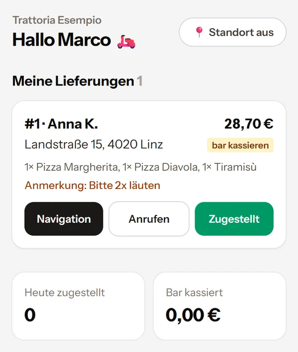 Tourenliste in der Fahrer-Ansicht